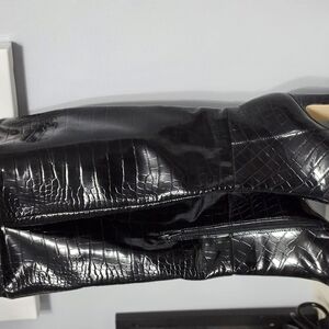Black Croc-Embossed Knee-High Boots